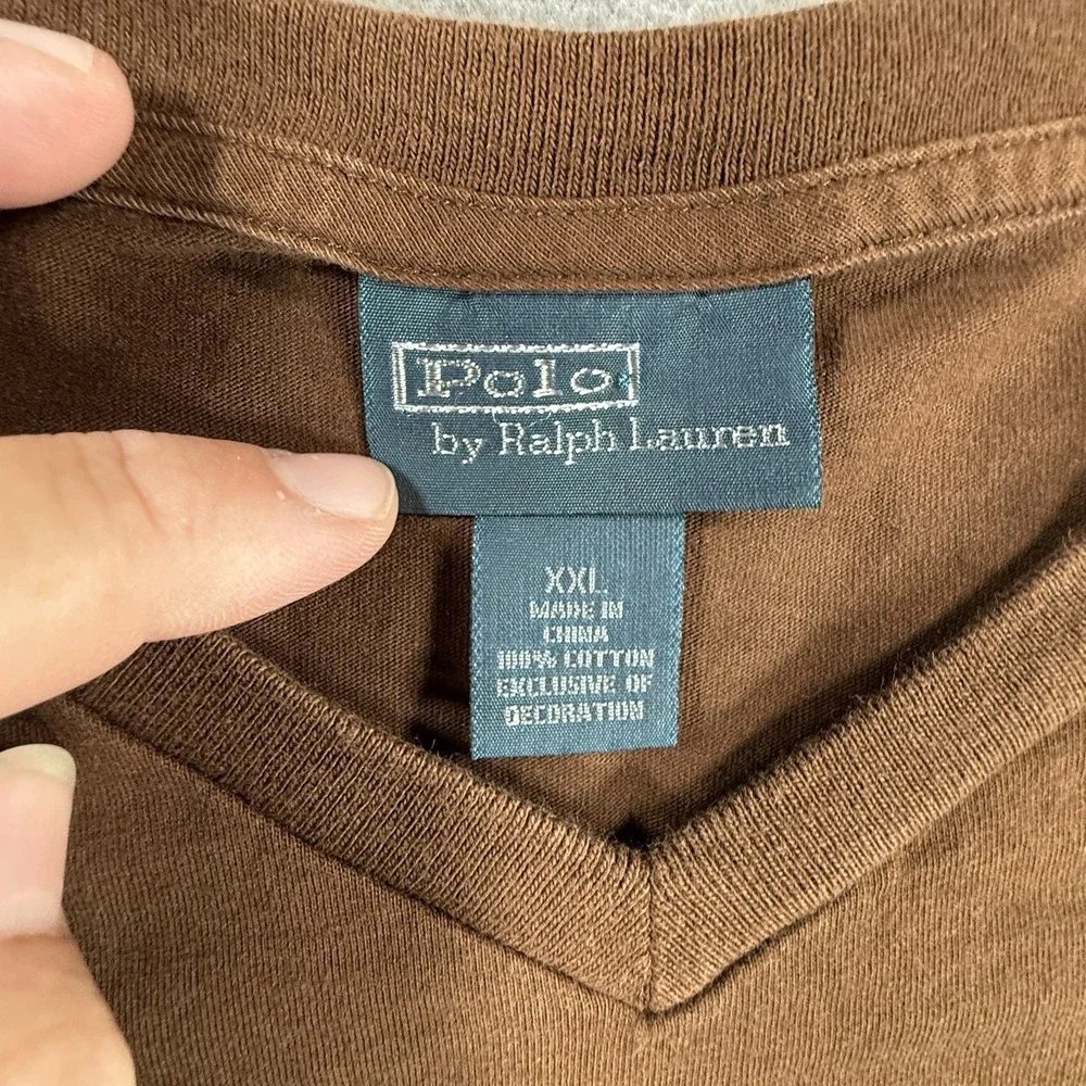 Polo Ralph Lauren V Neck T Shirt Mens 2XL Brown